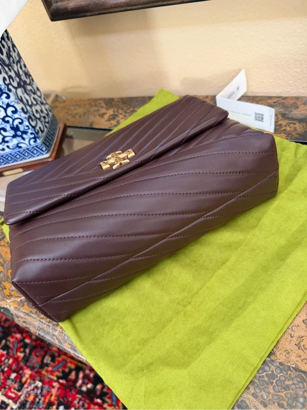 Tory Burch Quilted Chevron Leather Shoulder Bag in Dark Brown/Burgundy